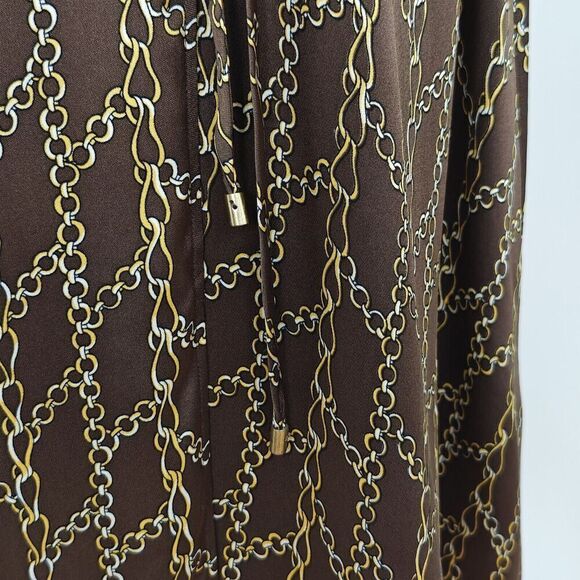 Trina Turk Chain Link Print Wrap Dress Size XS Brown Gold Silk Blend V-Neck - Picture 5 of 12